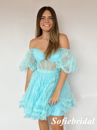 Sexy Tulle Off Shoulder A-Line Mini Dresses/ Homecoming Dresses, HD0268
