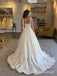 Square Neck Bow Strap Tiered Satin Wedding Dress, Corset Bodice Floor Length A-Line Bridal Gown,SFWD0120