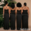 Sexy Black Satin Halter Cross Back Bridesmaid Dresses with High Slit for Wedding Party, SFWG00623