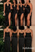 Sexy Black Satin Halter Cross Back Bridesmaid Dresses with High Slit for Wedding Party, SFWG00623