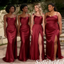Luxury Mismatched Burgundy Satin Maxi Bridesmaid Dresses For Fall Wedding Guest, SFWG00625