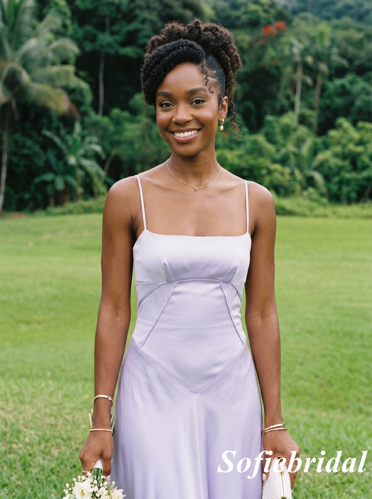 Lavender Purple Satin Bridesmaid Dress - Elegant Spaghetti Strap Maxi Gown, SFWG00626