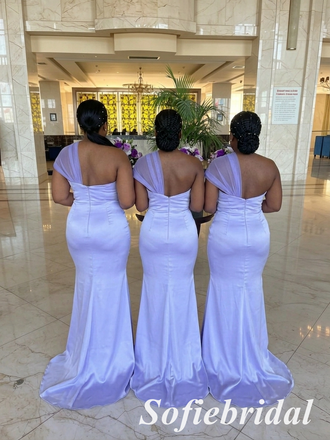 Elegant Lavender Soft Satin One Shoulder Mermaid Bridesmaid Gowns, SFWG00633