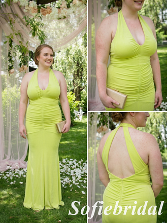 Mismatched Lime Green Ruched Mermaid Bridesmaid Dress for Wedding Guest, SFWG00636