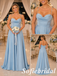 Elegant Light-Blue Satin Spaghetti Straps A-Line Bridesmaid Dress, SFWG00641