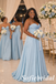 Elegant Light-Blue Satin Spaghetti Straps A-Line Bridesmaid Dress, SFWG00641