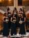 Black Mismatched Satin Mermaid Floor Length Bridesmaid Dresses, SFWG00642