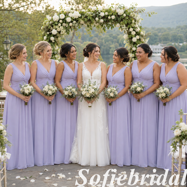 Lavender Chiffon V-Neck Sleeveless Twist Waist  Floor Length Bridesmaid Dress, SFWG00643