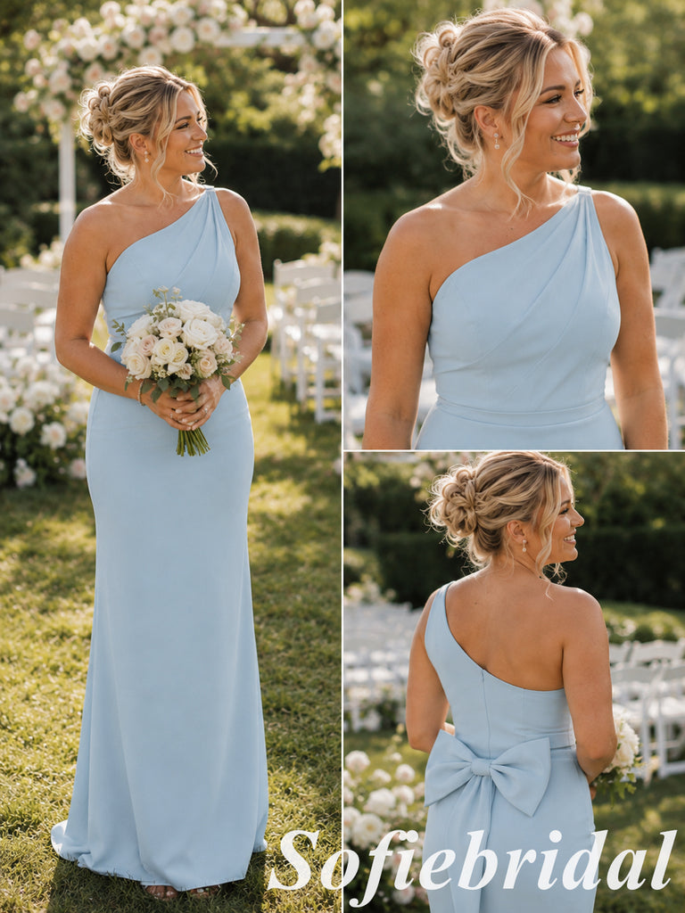 Pale Blue Stretch Jersey Mismatched Bridesmaid Dresses Simple Elegant Wedding Party Gowns, SFWG00647