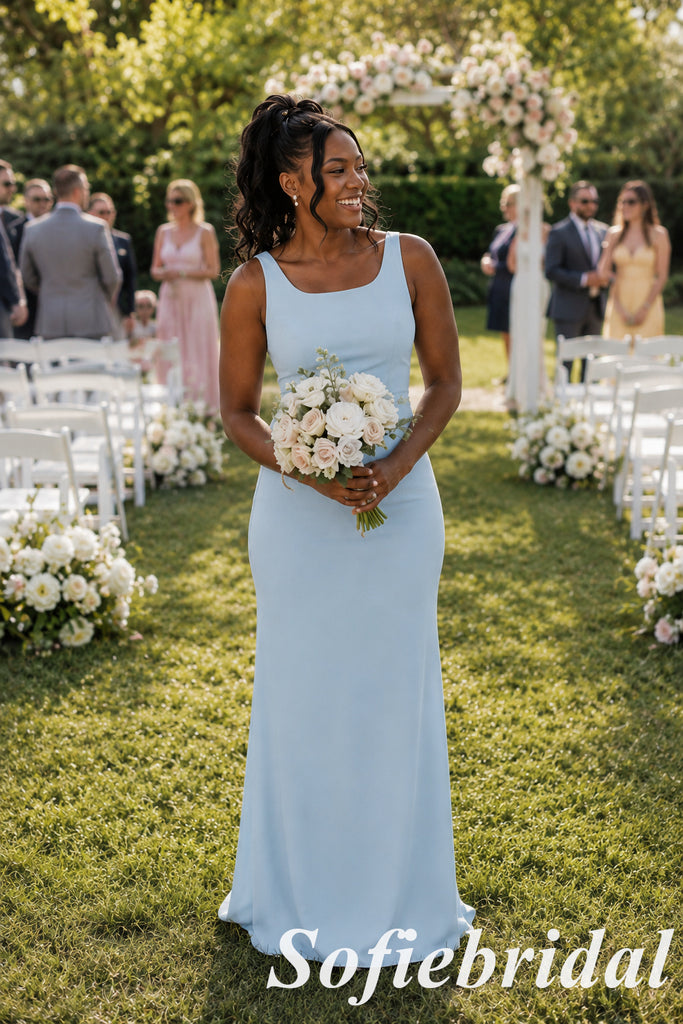 Pale Blue Stretch Jersey Mismatched Bridesmaid Dresses Simple Elegant Wedding Party Gowns, SFWG00647
