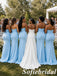 Sexy Sky Blue Soft Satin Strapless Pleated Floor Length Mermaid Bridesmaid Gown, SFWG00648