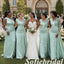 Mint Green Gloss Satin Mismatched Floor Length Mermaid Bridesmaid Gowns, SFWG00646