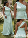 Mint Green Gloss Satin Mismatched Floor Length Mermaid Bridesmaid Gowns, SFWG00646