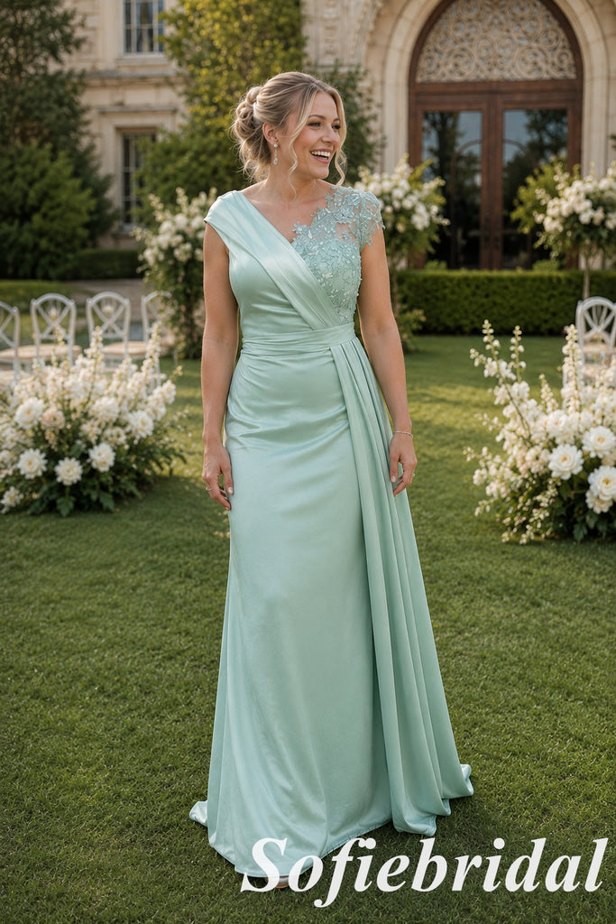 Mint Green Gloss Satin Mismatched Floor Length Mermaid Bridesmaid Gowns, SFWG00646