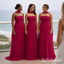 Fuchsia Chiffon Pleated Strapless Corset Floor Length Mermaid Bridesmaid Gown, SFWG00713