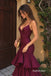 `Burgundy Chiffon Spaghetti Strap V-Neck Mermaid Gown With Ruched Bodice & Tiered Ruffle Skirt, PD13874`