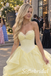 Pale Yellow Tulle Strapless Sweetheart Neck Corset Ruffled Skirt Crystal Embellished Floor Length A-Line Prom Gown,PD1352