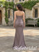 Dusty Mauve Satin Strapless Wavy Neck Corset Draped Waist Floor Length Mermaid Bridesmaid Gown,PD1356