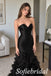 Black Satin Strapless Sweetheart Ruffle Organza Mermaid Dress,PD1365