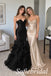 Black Satin Strapless Sweetheart Ruffle Organza Mermaid Dress,PD1365