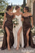 Mismatched Brown Soft Satin Pleated Floor Length Side Slit Mermaid Bridesmaid Gown, SFWG00649