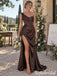 Mismatched Brown Soft Satin Pleated Floor Length Side Slit Mermaid Bridesmaid Gown, SFWG00649