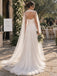 White Pleated Chiffon Sweetheart Neck Sheer Tulle Cape A-line Floor Length Wedding Dress, SFWD0097