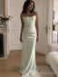 Mint Satin Strapless Boned Bodice Ruched Waist Fitted Floor Length Evening Gown,PD1378