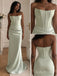 Mint Satin Strapless Boned Bodice Ruched Waist Fitted Floor Length Evening Gown,PD1378