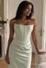 Mint Satin Strapless Boned Bodice Ruched Waist Fitted Floor Length Evening Gown,PD1378