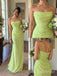 Chartreuse Chiffon Strapless Cowl Draped Bodice Floor Length Sheath Bridesmaid Dress,,SFWG00723