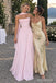 Light Pink Chiffon Strapless Draped Neck Scarf Cape Ruched A-Line Floor Length Evening Dress,,PD13842
