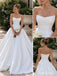 White Mikado Satin Strapless Cowl Neck Corset Bodice Ball Gown Floor Length Wedding Dress, SFWD0099