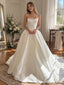 White Mikado Satin Strapless Sweetheart Lace Trim Ball Gown Floor Length Wedding Dress, SFWD0098
