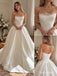 White Mikado Satin Strapless Sweetheart Lace Trim Ball Gown Floor Length Wedding Dress, SFWD0098