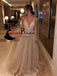 Spaghetti Deep V-neck A-line Sequin Tulle Prom Dresses, Gorgeous Sparkle Prom Dresses, PD0455