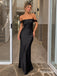 Black Satin Off The Shoulder Mermaid Gown With Draped Cowl Bodice & Slim Floor Length Skirt, PD13883