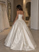 White Jacquard Satin Strapless Square Neck Structured Bodice Ball Gown Floor Length Wedding Dress, SFWD0104