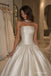 White Jacquard Satin Strapless Square Neck Structured Bodice Ball Gown Floor Length Wedding Dress, SFWD0104