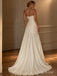 White Chiffon Strapless Tube Neck Draped Ruched Bodice Flowy A-Line Floor Length Wedding Dress, SFWD0101