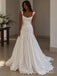 White Mikado Satin Thick Strap Cowl Neck Draped Corset Bodice Flowy A-Line Skirt Floor Length Wedding Dress, SFWD0099