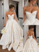 White Heavy Satin Sweetheart Corset Ball Gown Wedding Dress With Voluminous Skirt & Sweep Train,SFWD0112