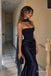 Navy Satin Strapless Draped Bodice Mermaid Gown With Choker Tulle Sash, PD13868