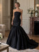 Black Satin Strapless Sculpted Bodice Voluminous Flared Mermaid Skirt Floor Length Evening Gown,PD13849