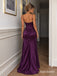 Purple Satin Spaghetti Strap Mermaid Gown With Cutout Ruched Bodice & Draped Flowing Skirt, PD13886
