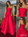 Red Satin Strapless Tube Top Ball Gown With Boned Corset Bodice & Voluminous Flared Skirt, PD13877