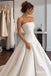 White Heavy Satin Strapless Ruched Bodice Ball Gown Wedding Dress With Dramatic Bow & Sweep Train,SFWD0115