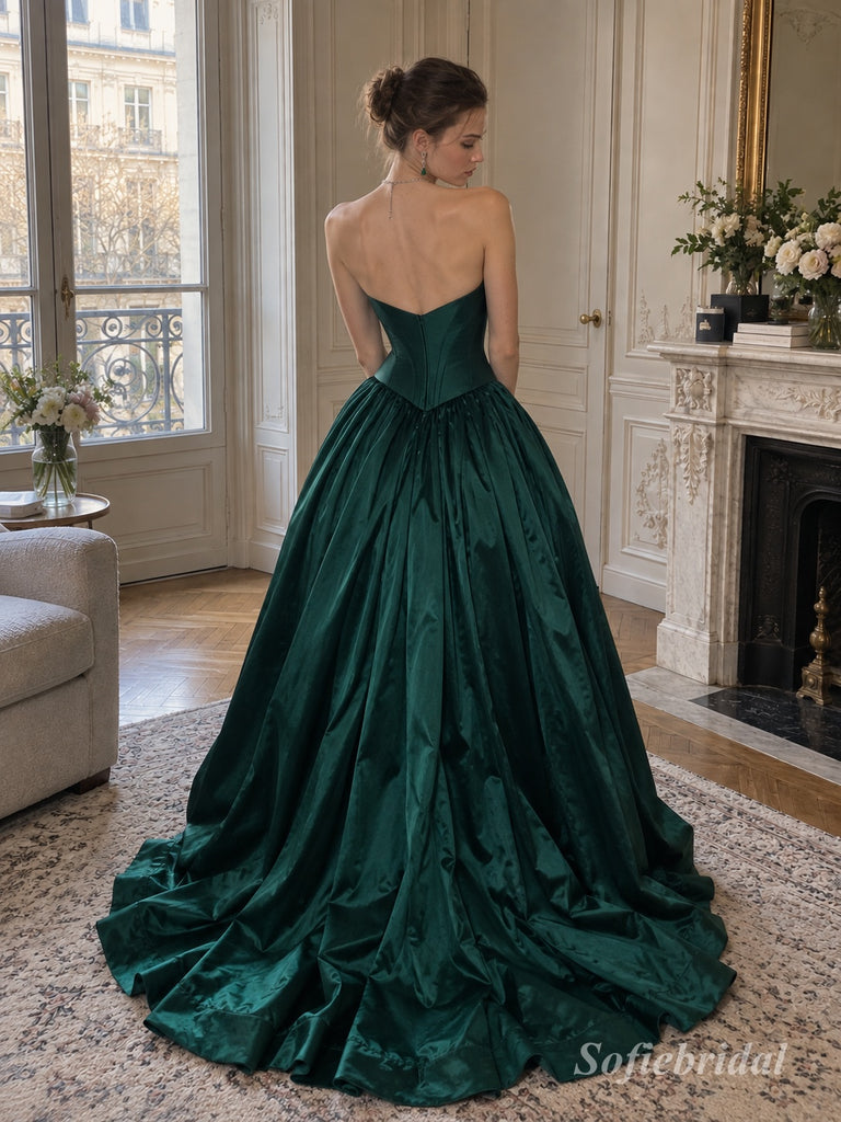 Emerald Green Satin Sweetheart Corset Bodice Ball Gown Floor Length Evening Dress,PD13847