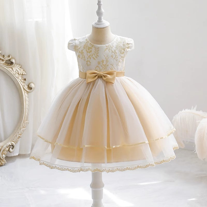 Little Wedding Guest Satin Unique A-line Flower Girl Dresses With Lace Applique, FGS0046