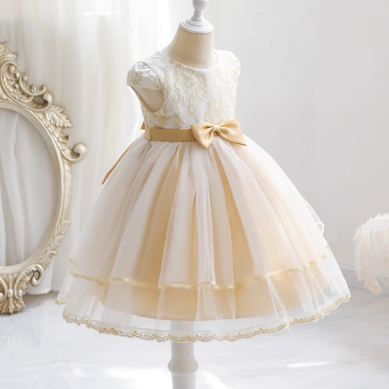 Little Wedding Guest Satin Unique A-line Flower Girl Dresses With Lace Applique, FGS0046